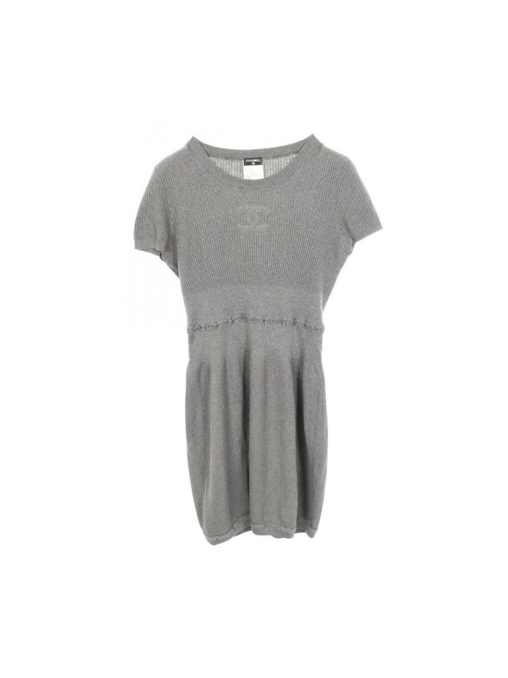 Chanel Dress CC Logo Rib Gray Cotton